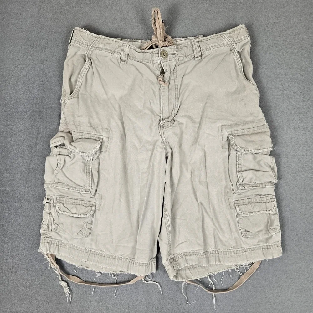 Abercrombie & Fitch Cargo Shorts 34 Beige Vintage Fatigues Military Distressed